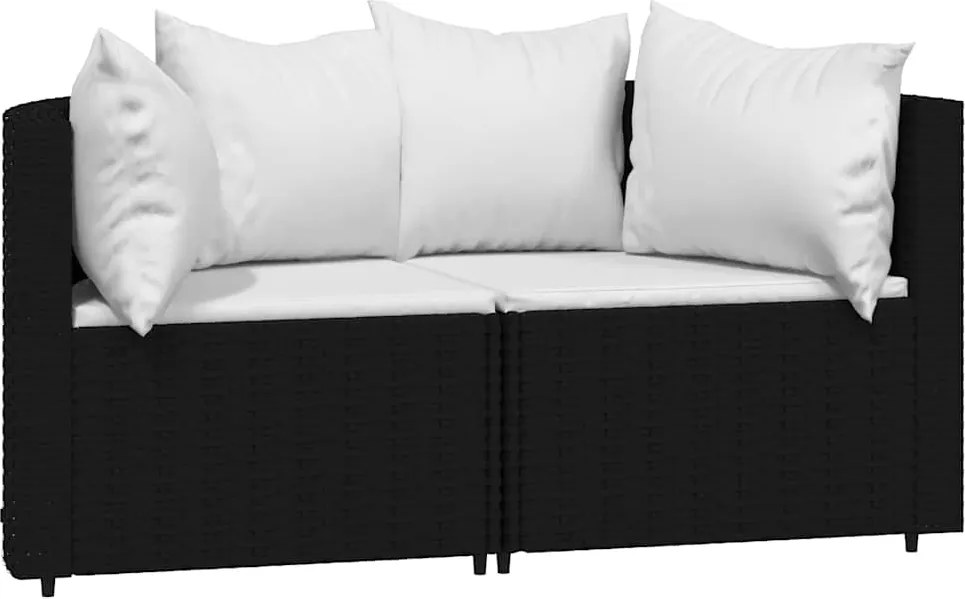 vidaXL 2 db fekete polyrattan kerti sarokkanapé párnákkal