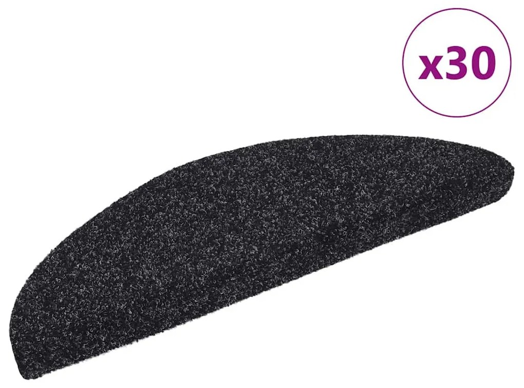 öntapadós lépcsőszőnyegek 30 db, 56 x 17 x 3 cm, fekete, félkör alakú