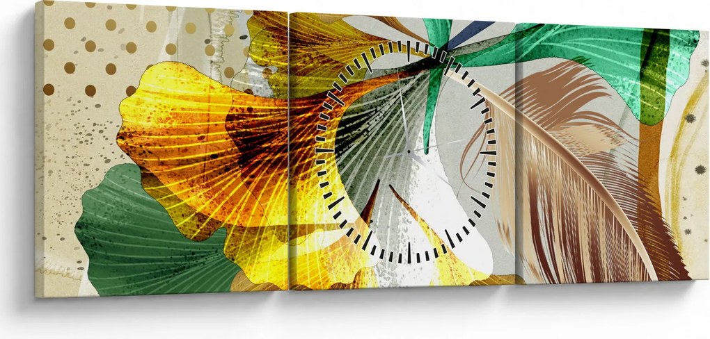 Kép - Levelek tollal (órával) (90x30 cm)