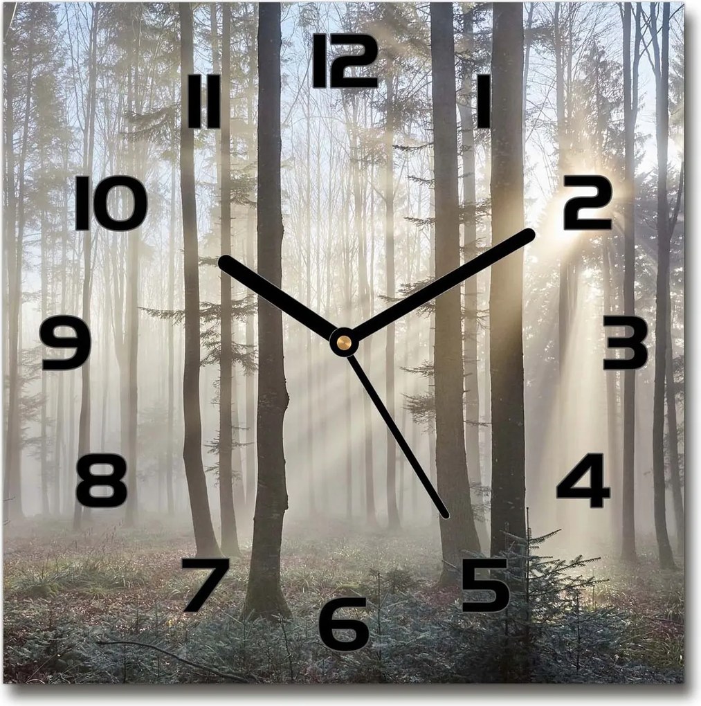 Csendes üveg falióra Köd az erdőben 30x30cm