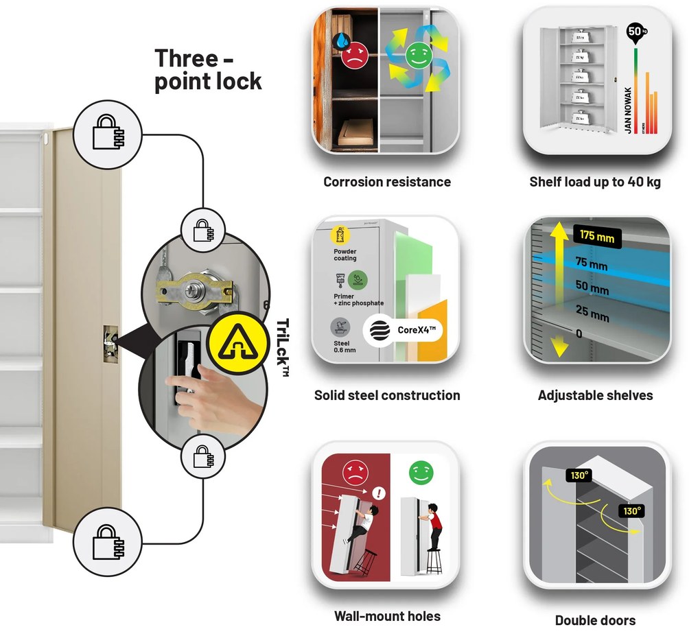 Iratszekrény fehér/arany tölgy: Eco Design JAN H