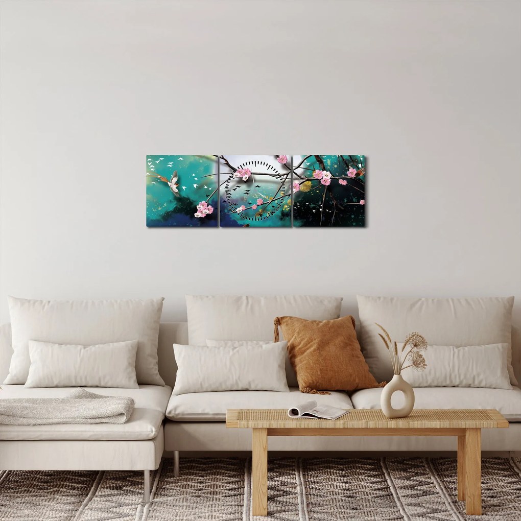 Kép - Fa, grafika (órával) (90x30 cm)