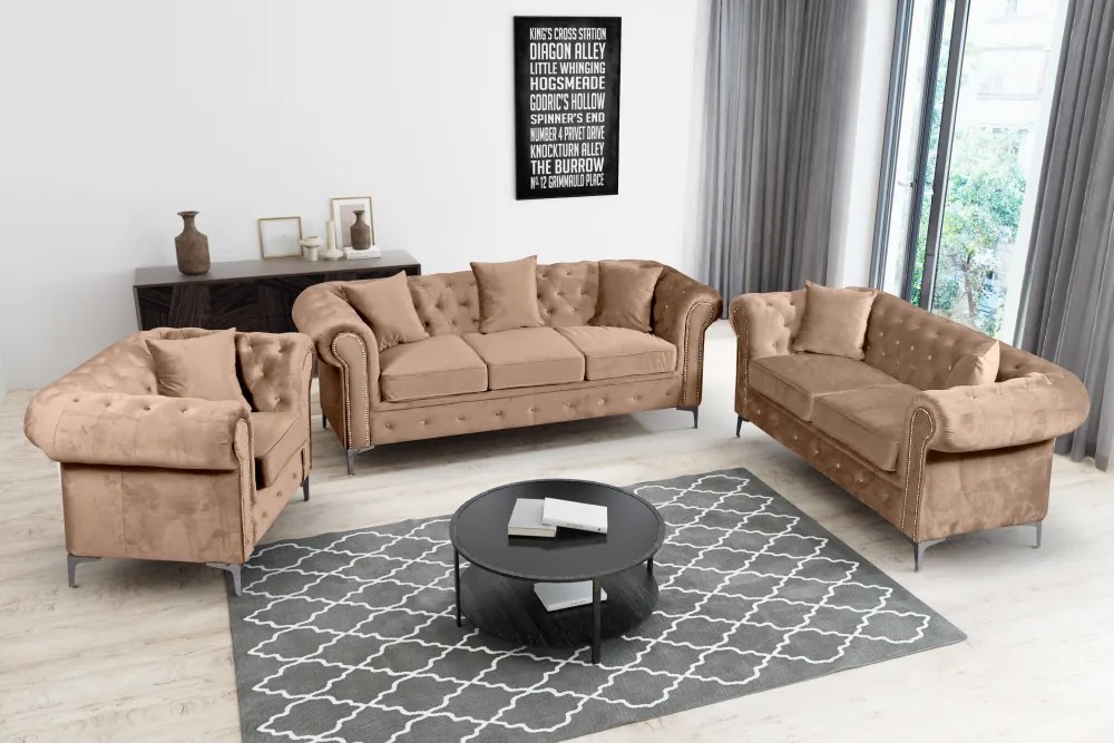 Kinyitható luxus 2-es ülés, világosbarna Velvet szövet, ROMANO