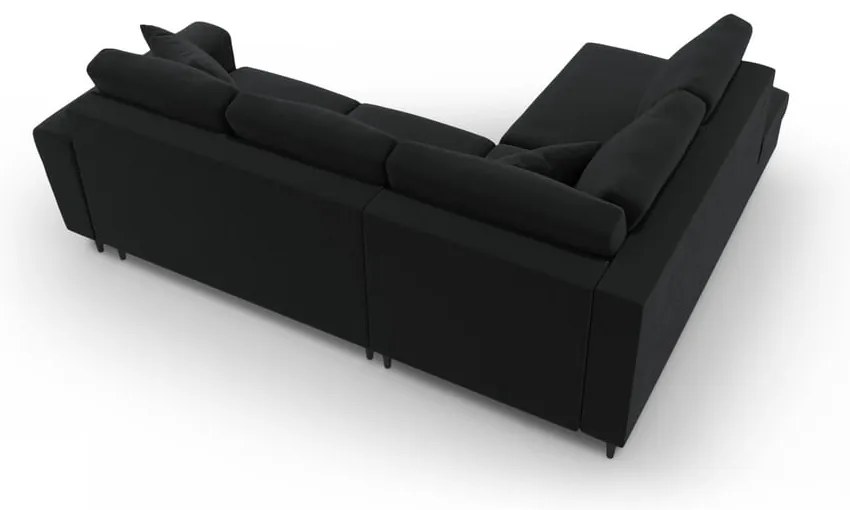 Fekete bársony kinyitható tárolóhelyes sarokkanapé (bal oldali-L alakú) Kyoto – Cosmopolitan Design