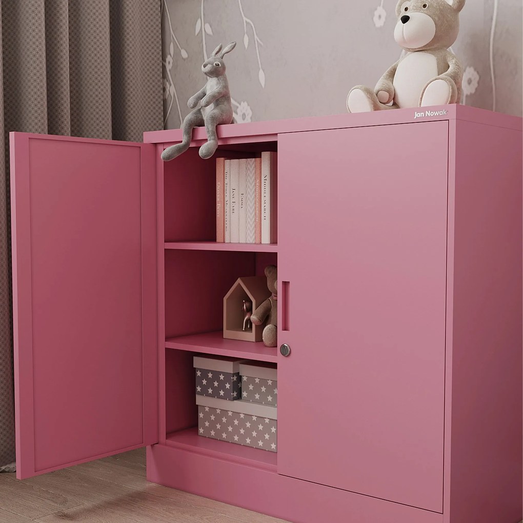 Alacsony fém irattartó szekrény BEATA, 900 x 930 x 400 mm, Fresh Style: púderrózsaszín