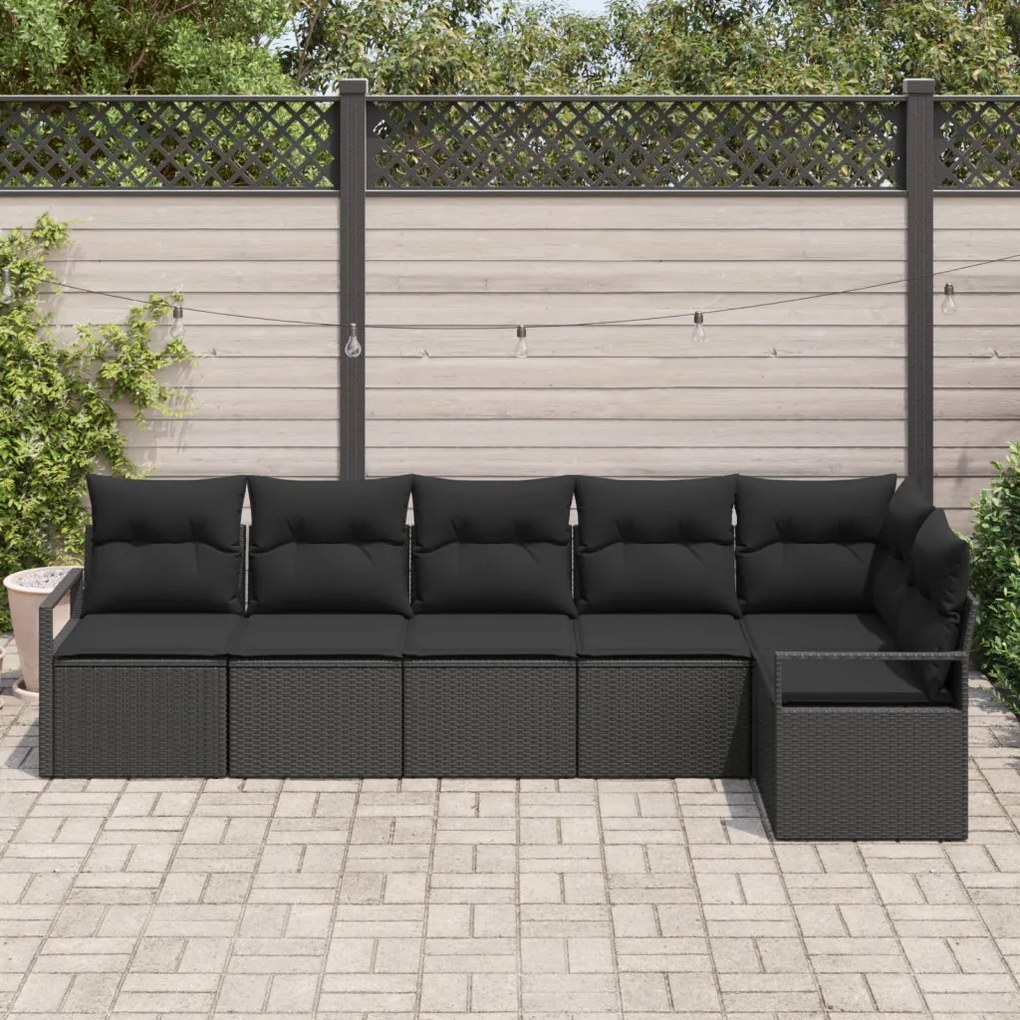 Kerti Kanapé Szett 6 pcs Fekete Poli rattan, porfestett acél