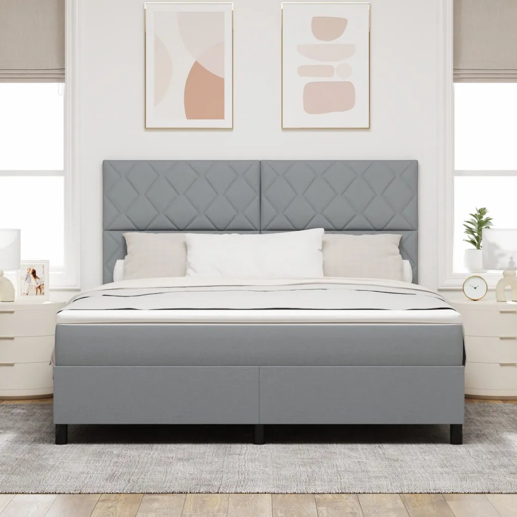 Box Spring Ágy Matraccal Világosszürke Szuper Király Szövet