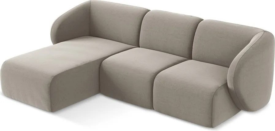 Világosbarna bársony sarokkanapé (bal oldali-heverő résszel) Lani – Makamii