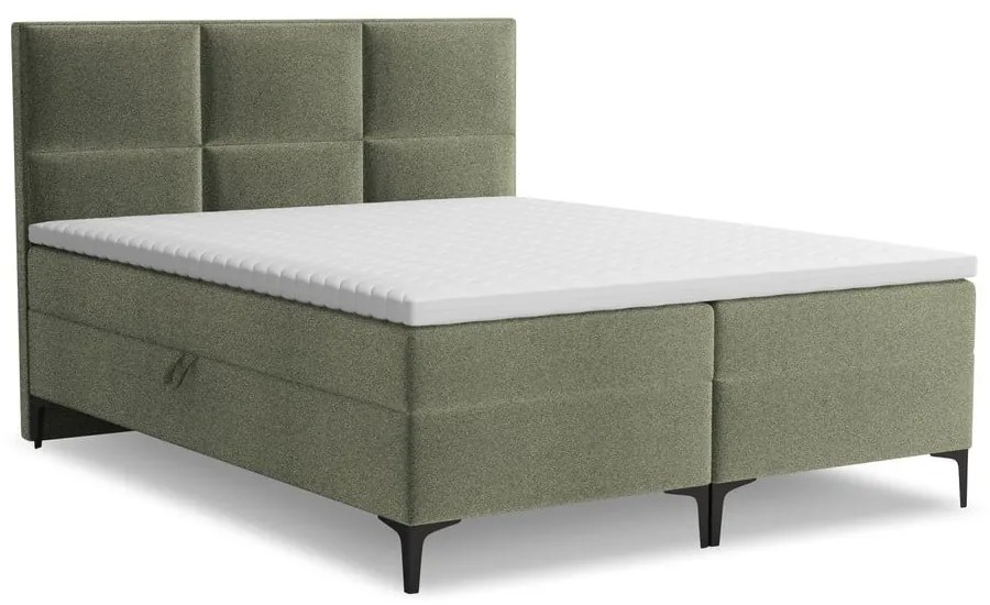 Zöld ágyneműtartós boxspring ágy 180x200 cm Pakalana – Makamii
