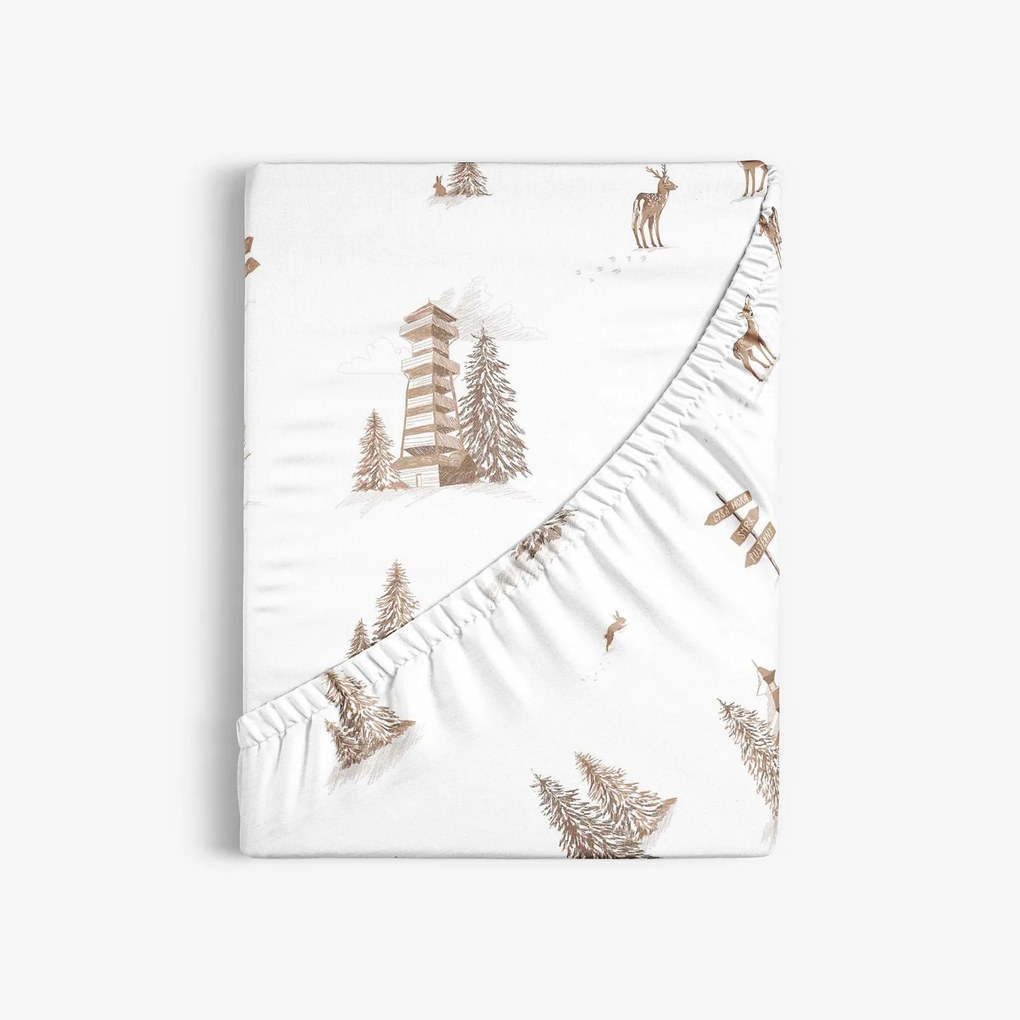 Goldea karácsonyi körgumis pamut lepedő - hegyvidéki táj 180 x 200 cm