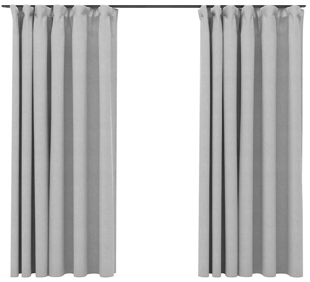 vidaXL 2 db szürke vászonhatású sötétítőfüggöny kampókkal 140 x 175 cm