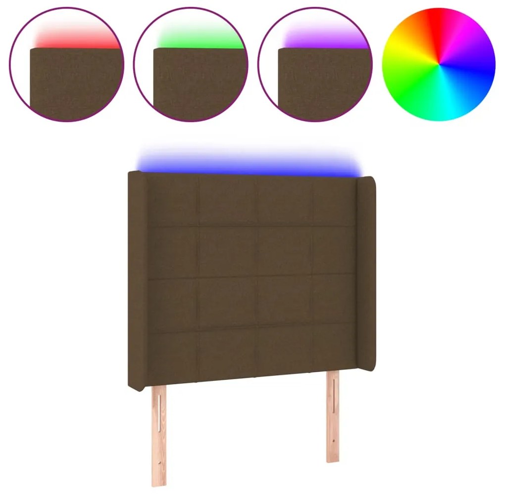 sötétbarna szövet LED-es fejtámla 93x16x118/128 cm