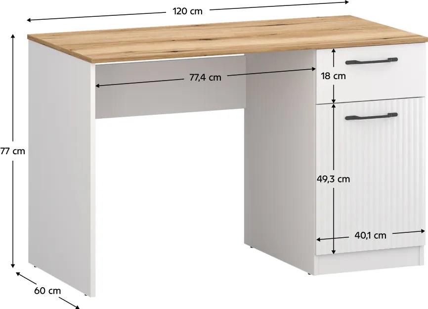 PC asztal, fehér/evoke tölgy, VELIS 1D1S/120