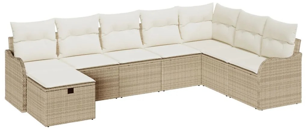8 Darabos Kerti Kanapé Készlet Párnákkal Bézs Poly Rattan, 2 Személyes Kerti Kanapé Párnákkal Bézs Poly Rattan