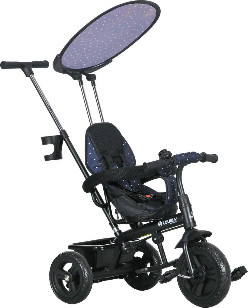 HOMCOM 6 az 1-ben gyermek tricikli tolóval 9 hónaptól 25 kg-ig, levehető napernyővel, biztonsági övvel, pohártartóval, tárolókosárral, 1-5 éves gyerme