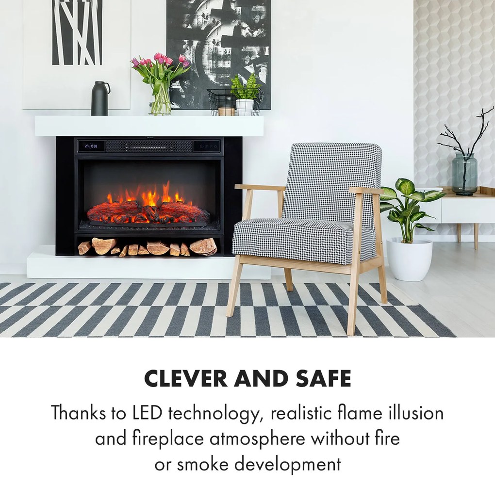 Klarstein Vulsini Hideaway, elektromos kandalló, 1900 W, LED technológia, távirányító, fehér