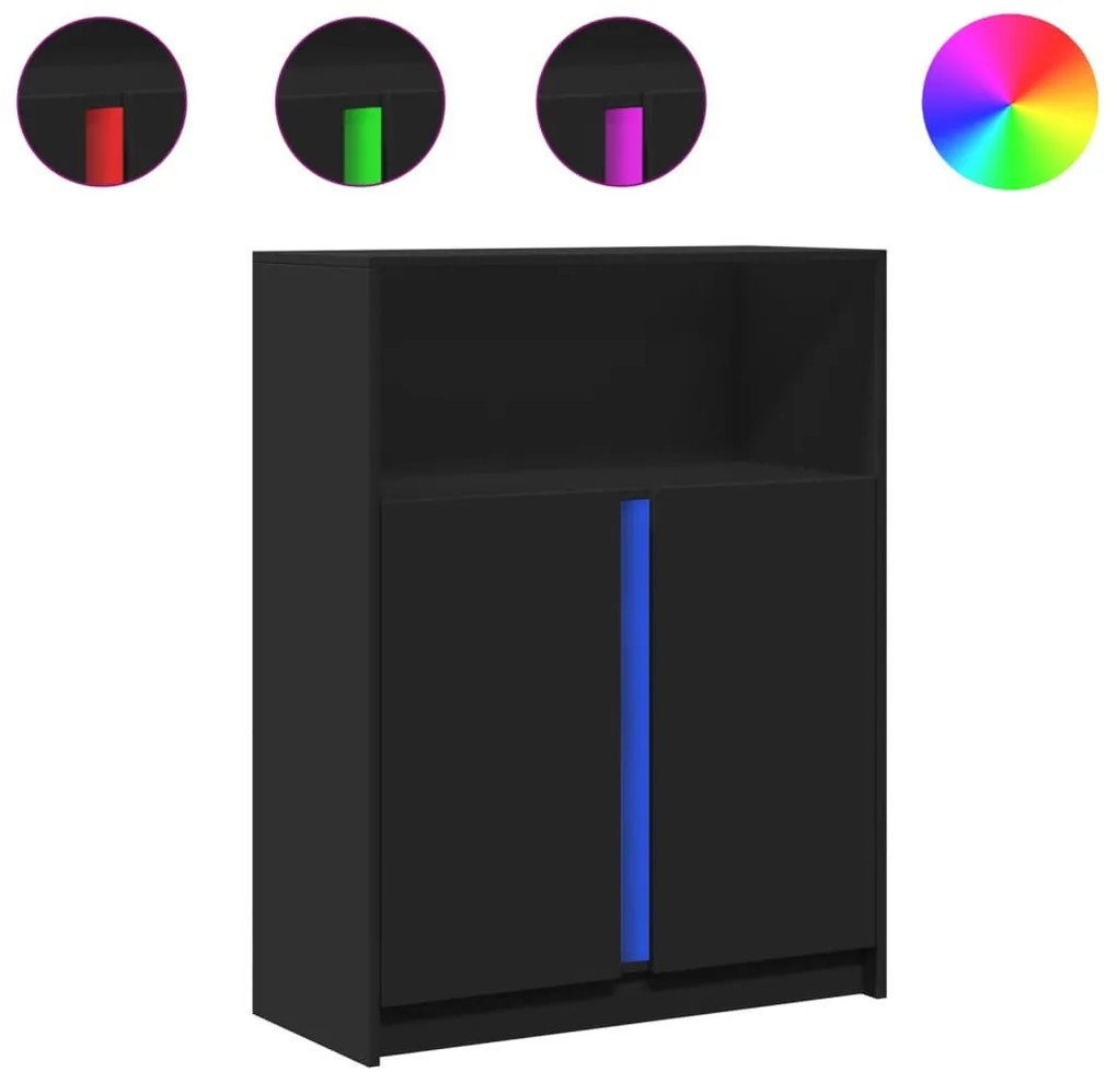 fekete szerelt fa tálalószekrény LED-del 77 x 34 x 100 cm