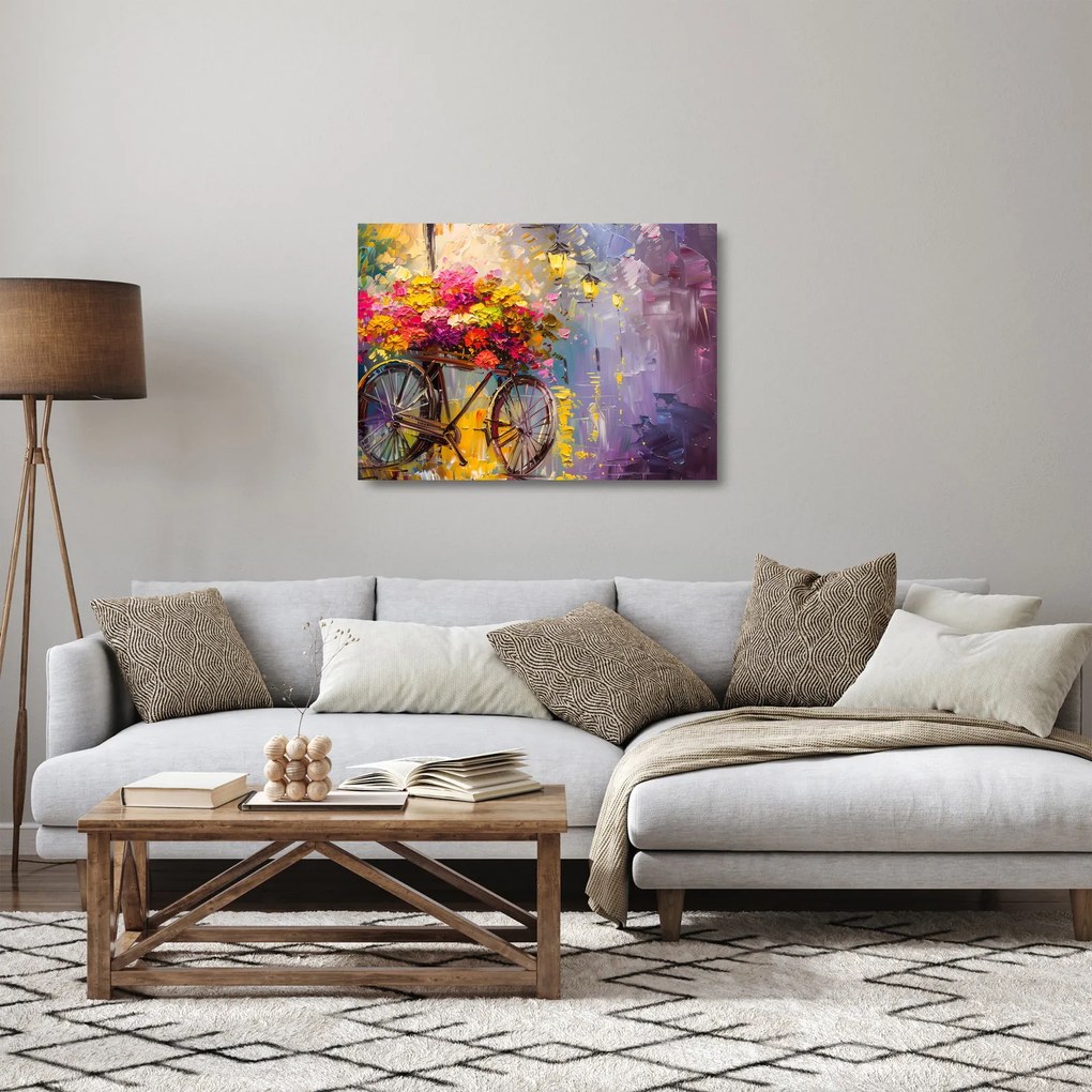 Üveg kép - Kerék virágokkal (70x50 cm)