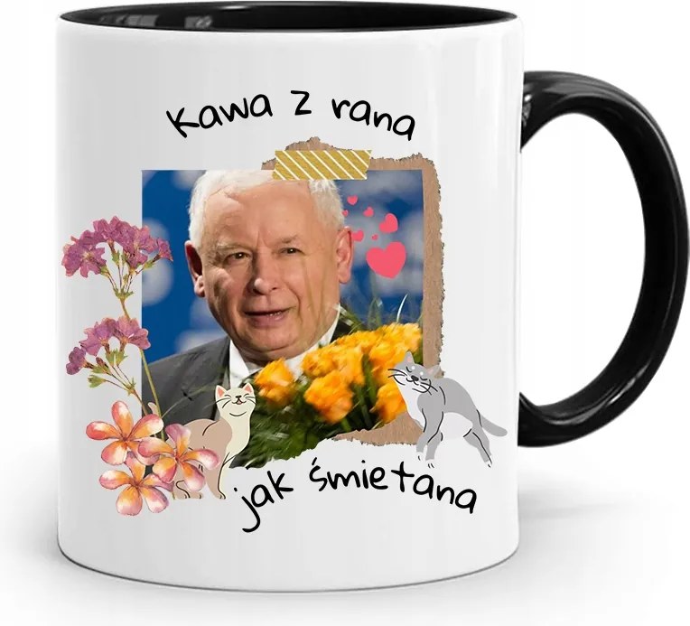 Bögre Fekete Vicces Pis Jaroslaw Kaczynski nyomott mintával