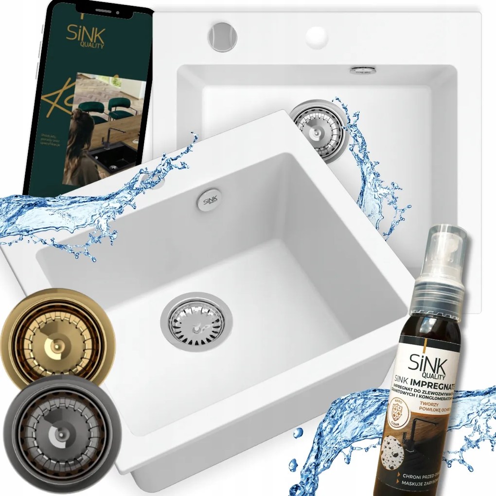 Mosogató Gránit Mosogató Fehér Egymedencés Ferrum 1K60 +szifon Automata