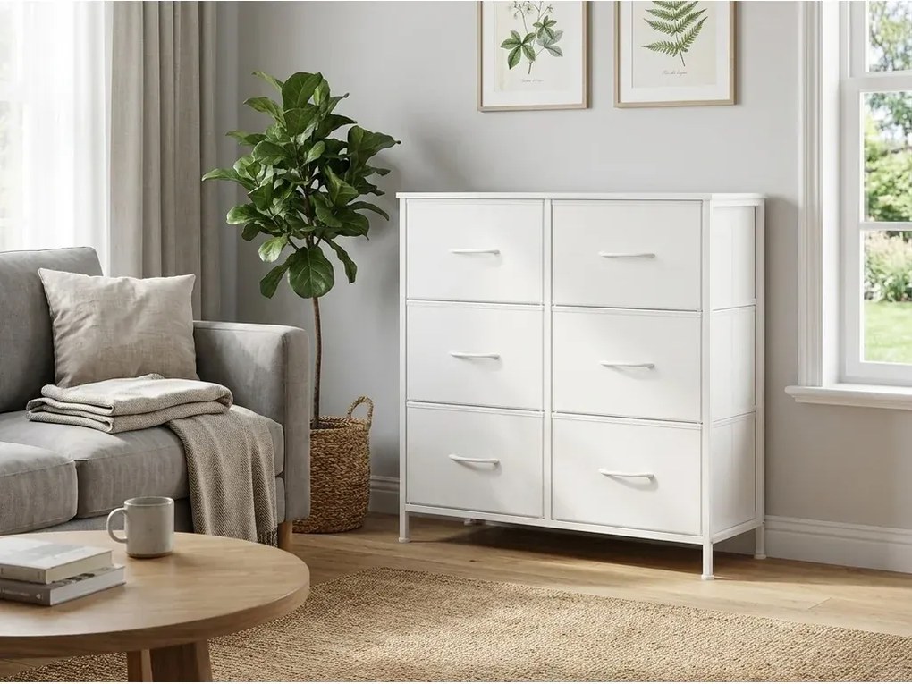 Komód textil fiókokkal VELMIO 77 x 74 cm, fehér