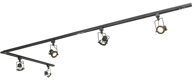 Ipari sínrendszer fekete 5 spotlámpával, 1 fázisú - Suplux