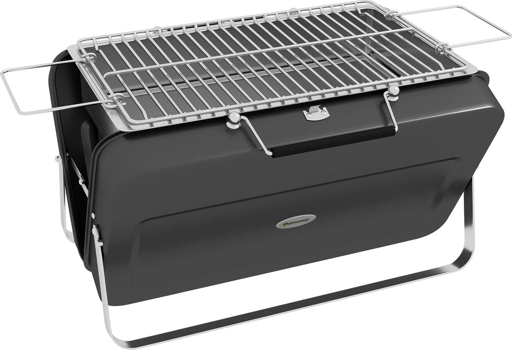 Outsunny Mini Szénkülönleges BBQ Hordozható Bőrönd Dizájn Asztali Grill Kerthez, Kempinghez, Piknikhez, Összecsukható 47 hossz x 30 szélesség x 28 mag