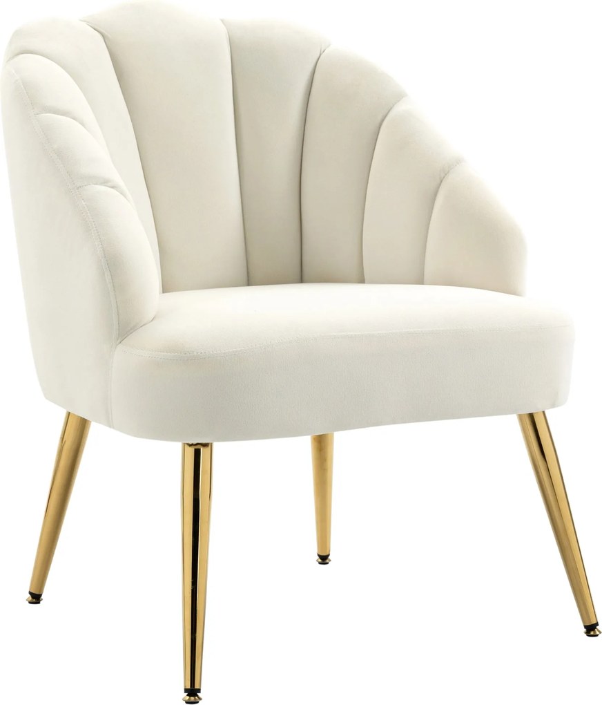 HOMCOM Kárpitozott Karosszék Kagylóformájú Háttámlával, Bársony Karosszék Arany Lábakkal, Hálószobába és Nappaliba, Krém | Aosom