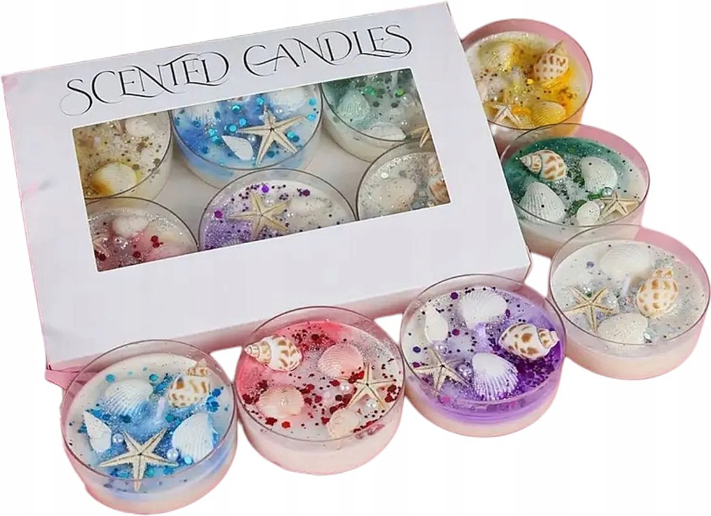 Szója illatgyertya 6 db-os szett Csillámos Kagyló Ajándék Kedvesének