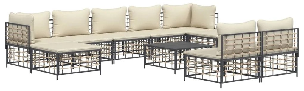 10 részes antracitszürke polyrattan kerti ülőgarnitúra párnával