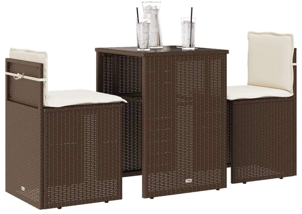 vidaXL 3 részes barna polyrattan bisztrógarnitúra párnákkal