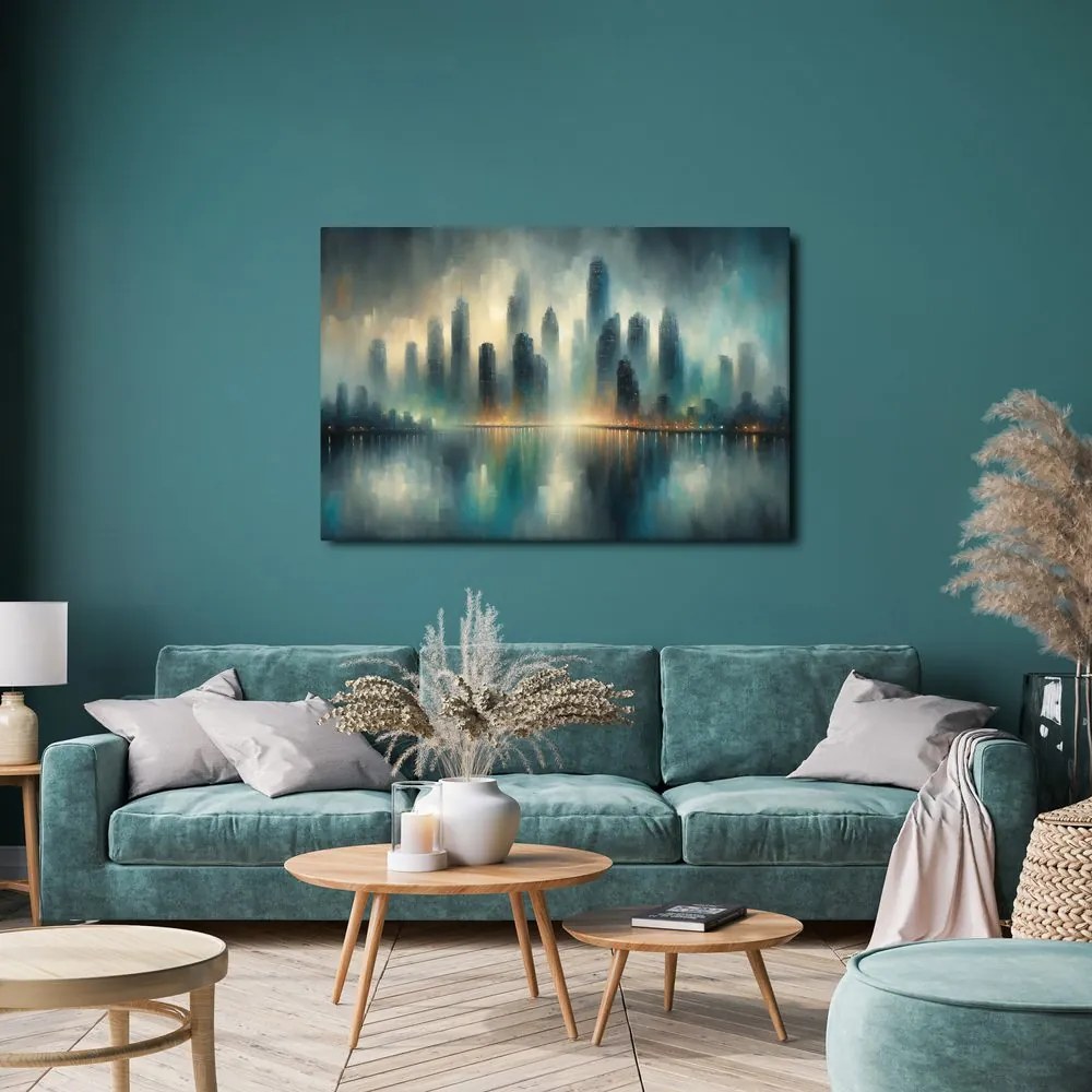 Kép város panorámája ködben