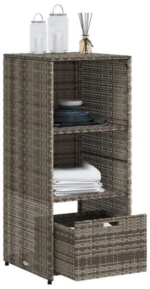 szürke polyrattan kerti tárolószekrény 50 x 55 x 115 cm