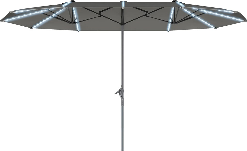Outsunny Dupla Napsátra Napenergia LED Fénnyel 451x267 cm Alumínium UV 50+ Napsátra Kézi Feleszerkezettel, Terasz Napernyő Szélálló Piaci Napsátra Nap