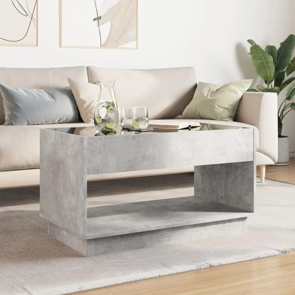 Betonszürke végtelen hatású LED-es dohányzóasztal 90x50x50 cm