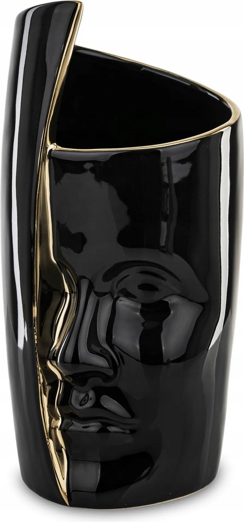 Váza fekete arany üveg fedél arc dekoráció