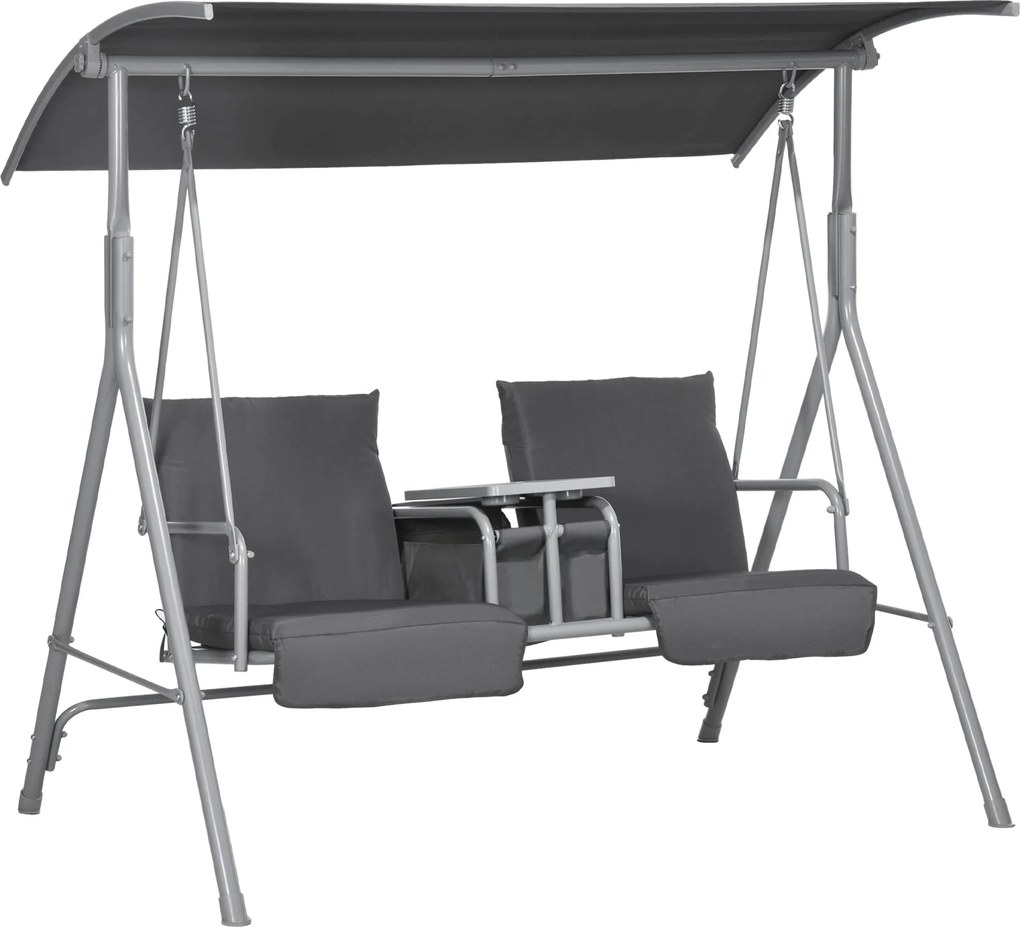 Outsunny Hollywood Hinta 2-Személyes Hinta Padlóval, Napernyővel, Kerti Hinta Táskával, 180 kg-ig terhelhető, Kertbe, Erkélyre, Fekete | Aosom