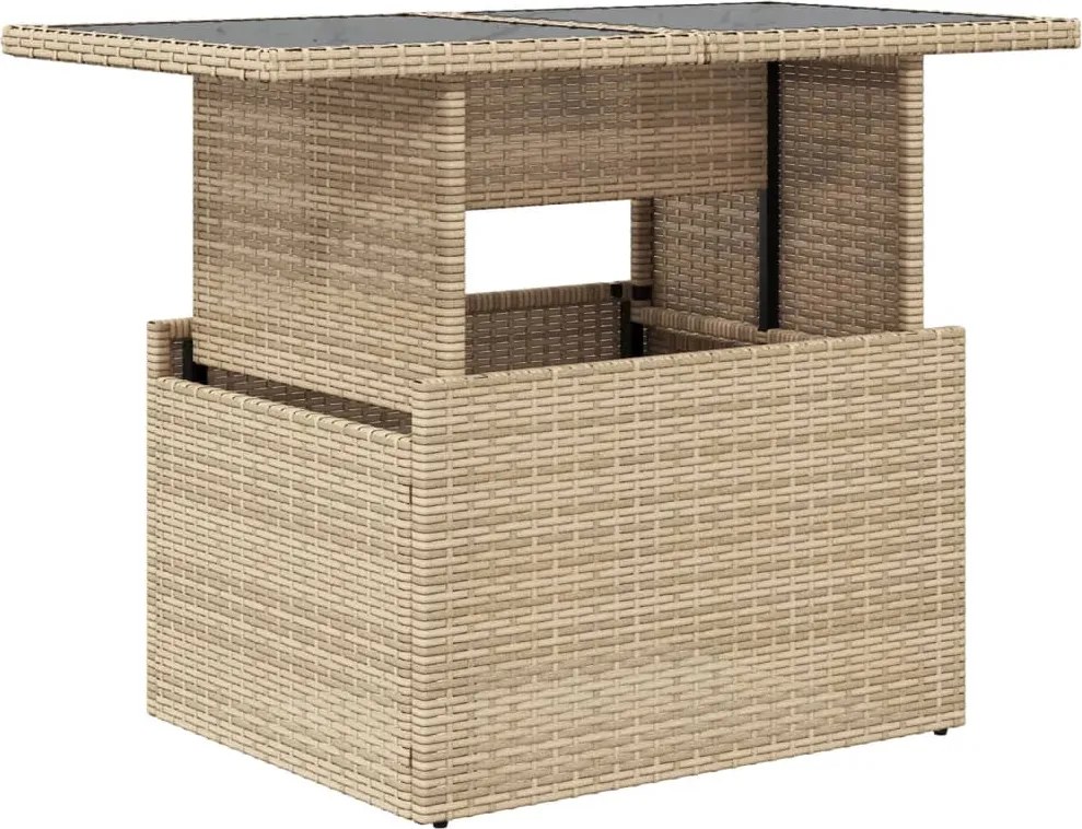 vidaXL bézs polyrattan üveglapos kerti asztal 100 x 55 x 73 cm