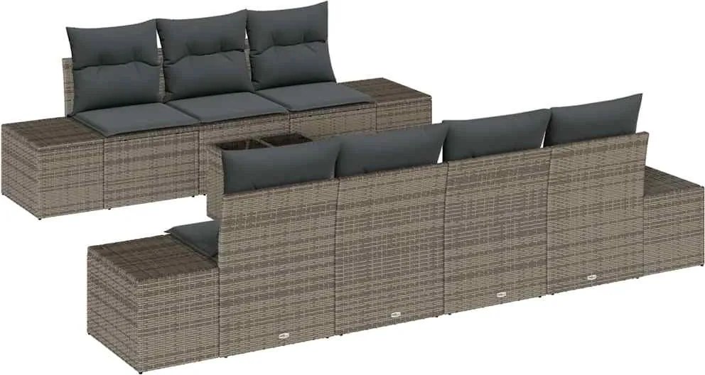 vidaXL Kerti Kanapé Szett párnával tárolóval 8 pcs Szürke polirattan