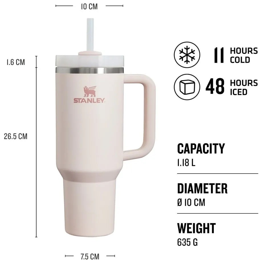 Világos rózsaszín rozsdamentes acél termosz szívószállal 1,18 l Quencher H2.0 FlowState Tumbler Rose Quartz – Stanley