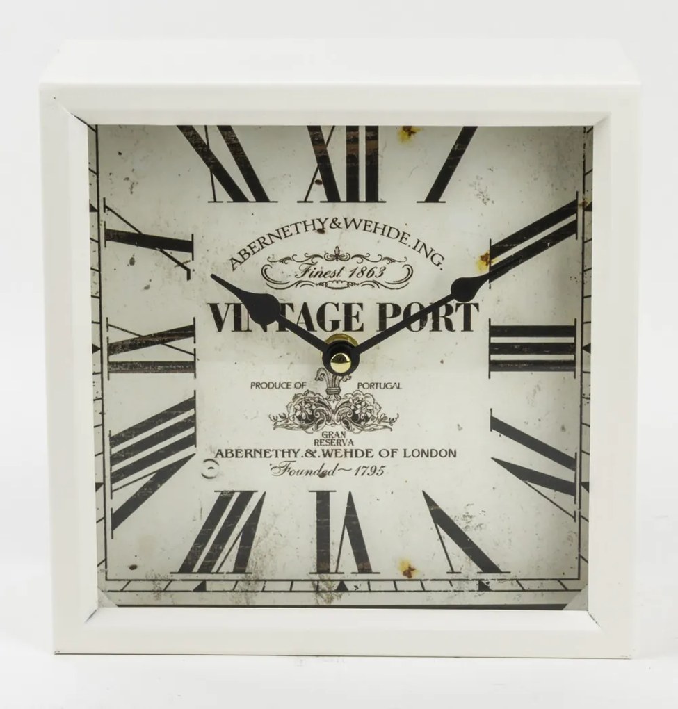 Vintage Port London szögletes kopottas fehér kvarc falióra római számokkal 20x20x10cm