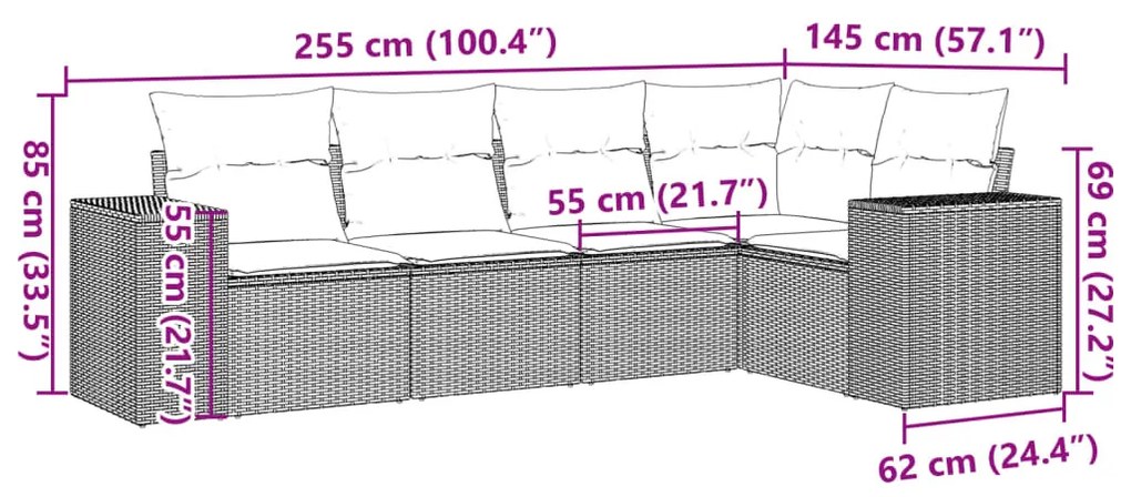 5 részes szürke polyrattan kerti ülőgarnitúra párnákkal