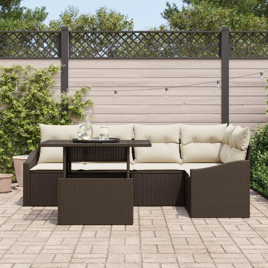 Kerti Kanapé Szett 6 pcs Barna és Krém 100 x 55 x 73 cm
