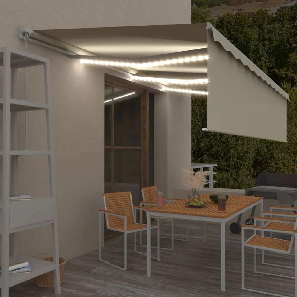 krémszínű kihúzható LED-es napellenző redőnnyel 6 x 3 m