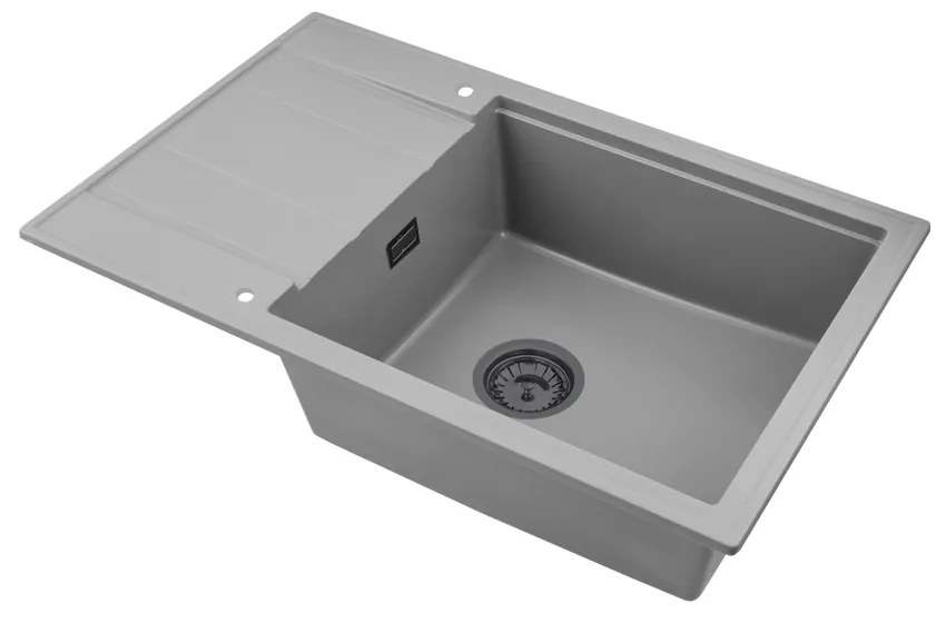 SINK Quality Mosogató minőségi Ferrum New 8010, 1 kamrás gránit mosogató 800x500x210 mm + grafit szifon, szürke, SKQ-FER.8010.G.XB