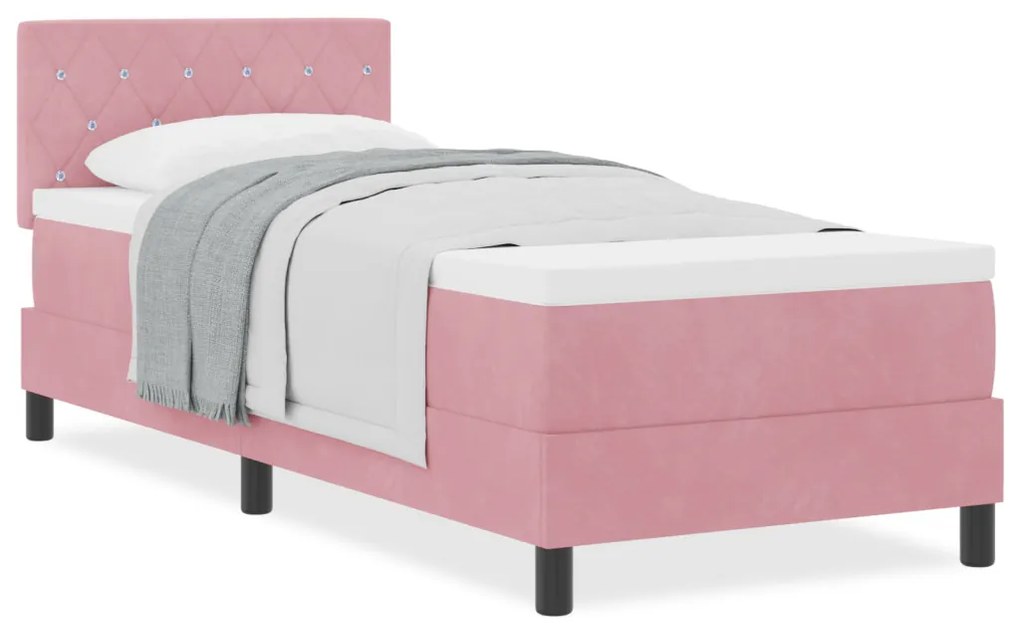 Boxspring Ágy Matraccal Rózsaszín 80x200 cm Bársony