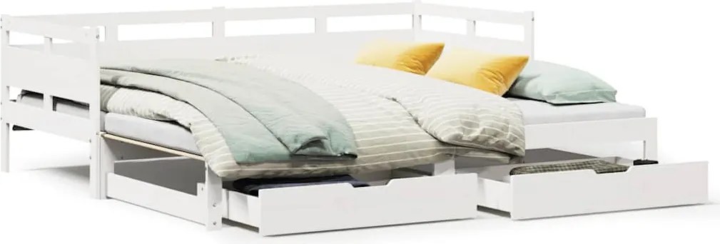 vidaXL fehér kihúzható heverő fiókokkal matrac nélkül 90 x 190 cm