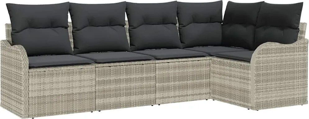 vidaXL Kerti Kanapé Szett tárolóval 5 pcs Világosszürke polirattan