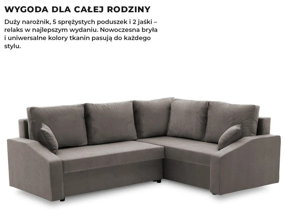 Grande Plus sarokkanapé, jobboldali, szövet anyag, szürke