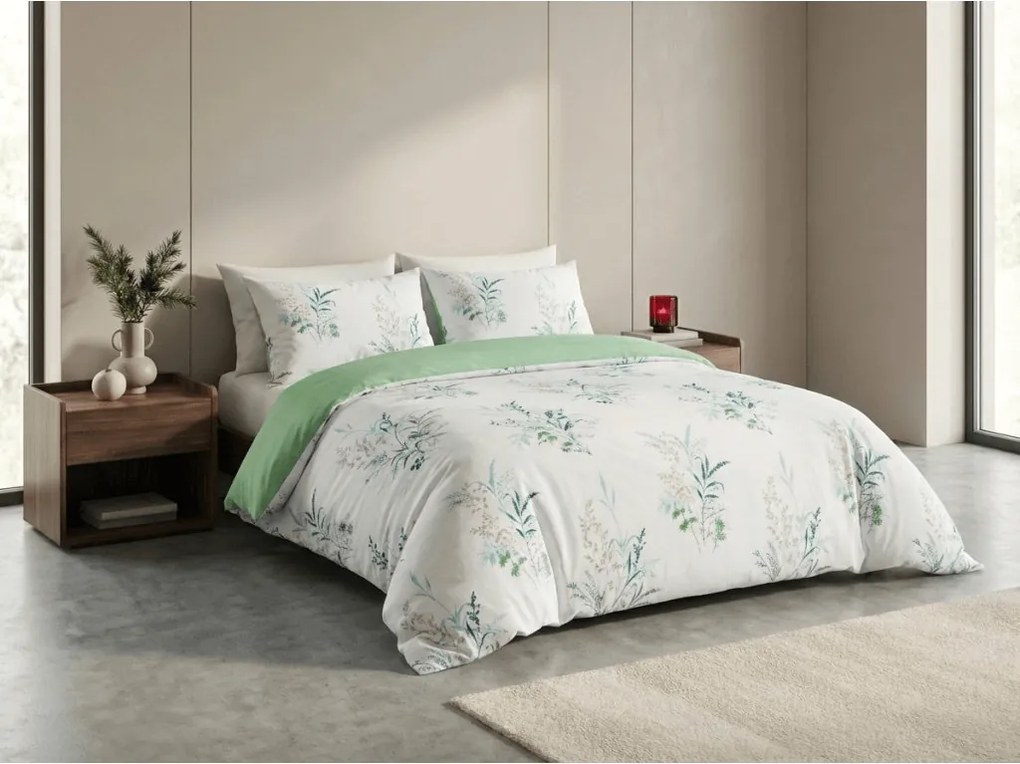 Mikroszálas flanel ágyneműhuzat VERDELLE fehér-zöld Ágyneműhuzat mérete: 2 db 70 x 90 cm | 200 x 220 cm